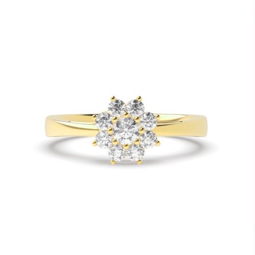 4 Prong Round Yellow Gold Flower Engagement Rings