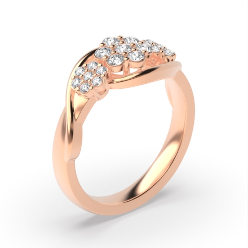 4 Prong Round Rose Gold Three Flower Engagement Rings