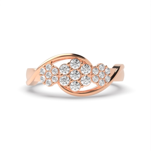 4 Prong Round Rose Gold Three Flower Engagement Rings