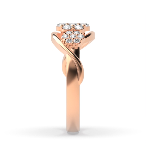 4 Prong Round Rose Gold Three Flower Engagement Rings