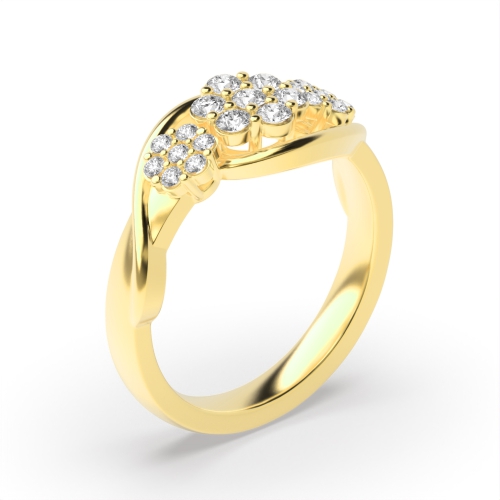 4 Prong Round Yellow Gold Three Flower Engagement Rings