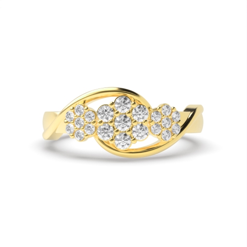 4 Prong Round Yellow Gold Three Flower Engagement Rings