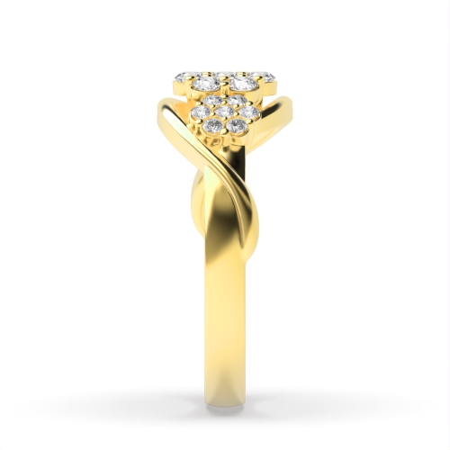 4 Prong Round Yellow Gold Three Flower Engagement Rings