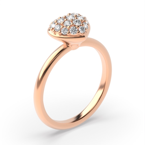 Pave Setting Round Rose Gold Heart Engagement Rings