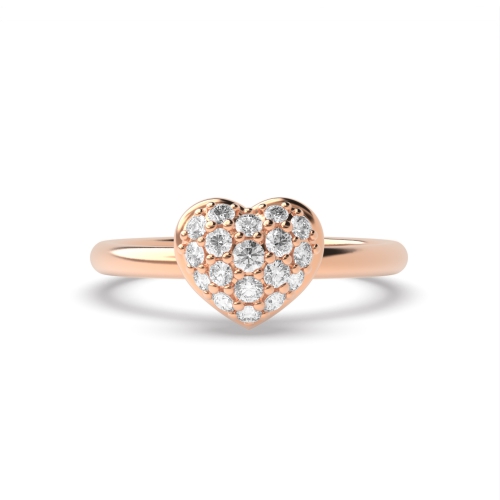 Pave Setting Round Rose Gold Heart Engagement Rings