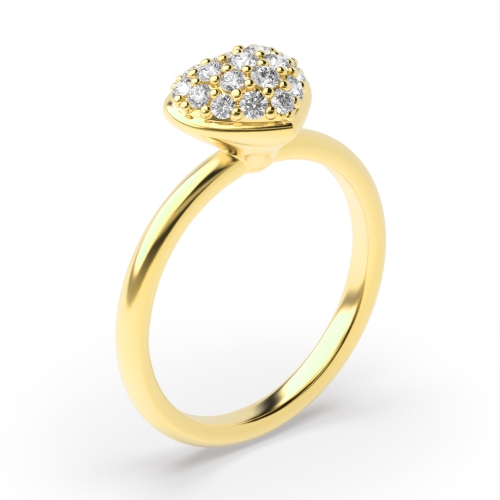 Pave Setting Round Yellow Gold Heart Engagement Rings