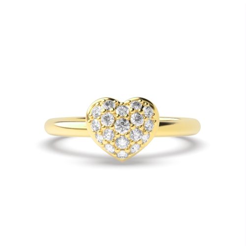 Pave Setting Round Yellow Gold Heart Engagement Rings