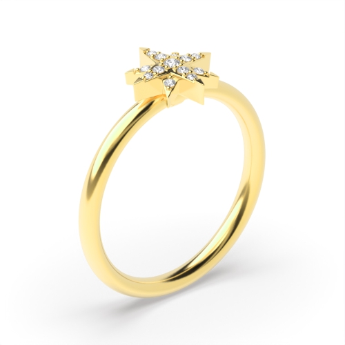 4 Prong Round Yellow Gold Star Engagement Rings