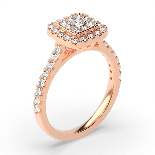 Pave Setting Round Rose Gold Luxurious Engagement Rings