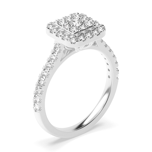 Pave Setting Round Luxurious Side Stone Engagement Rings
