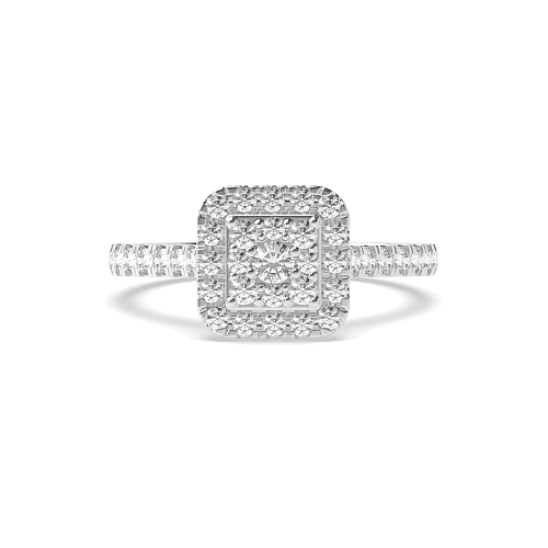 Pave Setting Round Luxurious Side Stone Engagement Rings