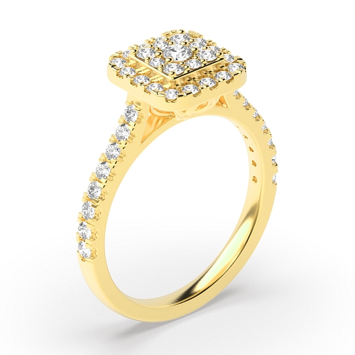 Pave Setting Round Yellow Gold Luxurious Engagement Rings