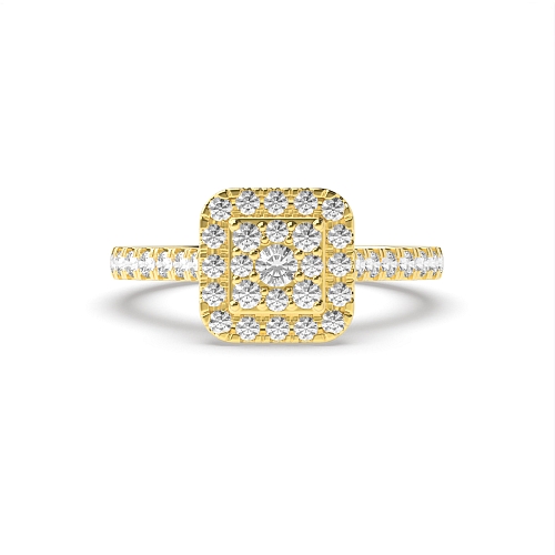 Pave Setting Round Yellow Gold Luxurious Engagement Rings