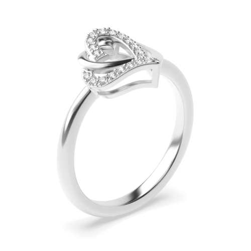 prong setting round shape twisted double heart engagement ring