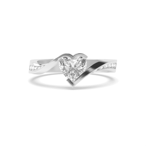 channel setting heart diamond and side round diamond ring