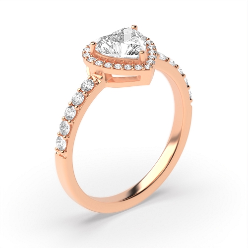 Prong Heart Rose Gold Orbit Halo Engagement Rings