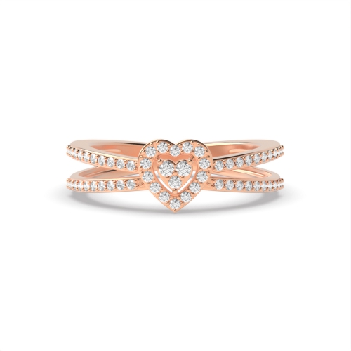 3 Prong Round Rose Gold Heart design Engagement Rings