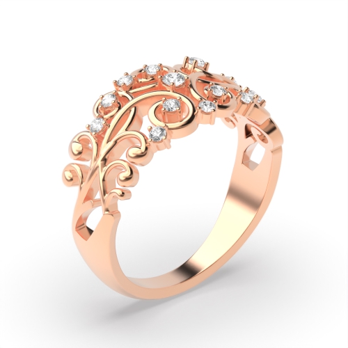 4 Prong Round Rose Gold Designer twigs Unusual Wedding Engagement Rings