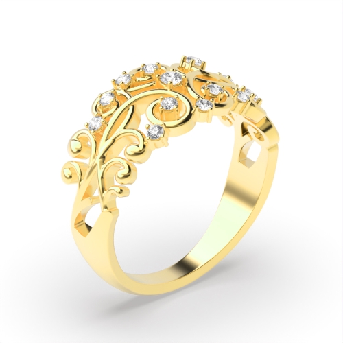 4 Prong Round Yellow Gold Designer twigs Unique Engagement Rings