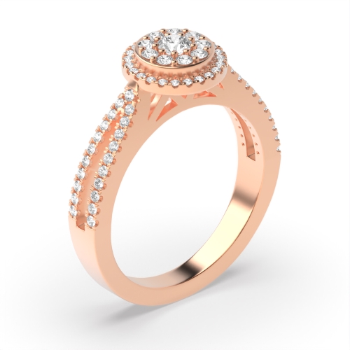 4 Prong Round Rose Gold Luminary pledge Halo Engagement Rings