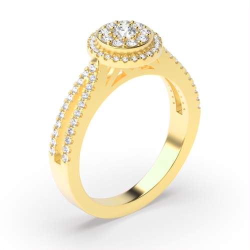 4 Prong Round Yellow Gold Luminary pledge Halo Engagement Rings