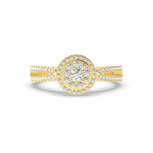 4 Prong Round Yellow Gold Luminary pledge Halo Engagement Rings