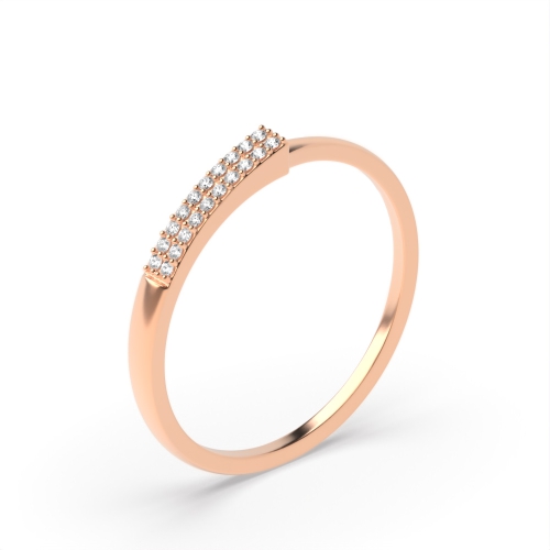 4 Prong Round Rose Gold 2 row Diamond Band Engagement Rings