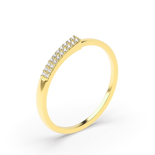 4 Prong Round Yellow Gold 2 row Diamond Band Engagement Rings