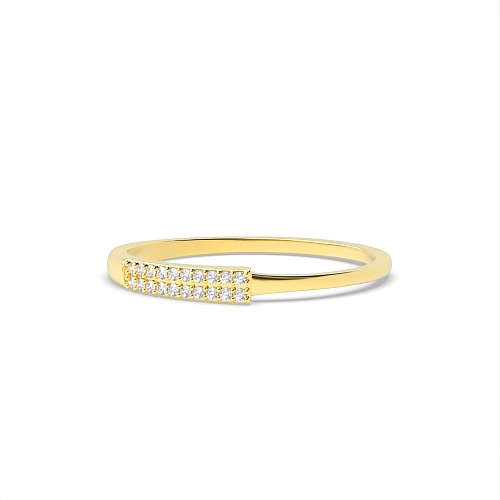 4 Prong Round Yellow Gold 2 row Diamond Band Engagement Rings