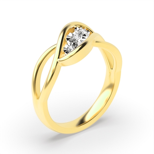 Bezel Setting Round Yellow Gold Illusion set Engagement Rings