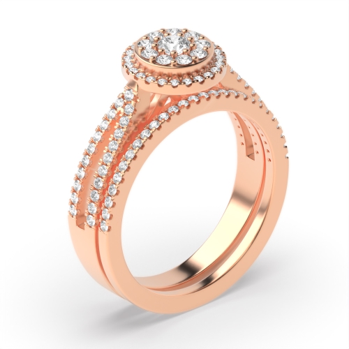 4 Prong Round Rose Gold Matching band Halo Engagement Rings