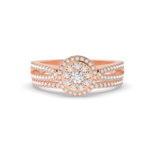 4 Prong Round Rose Gold Matching band Halo Engagement Rings