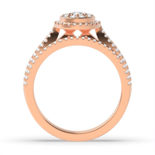 4 Prong Round Rose Gold Matching band Halo Engagement Rings