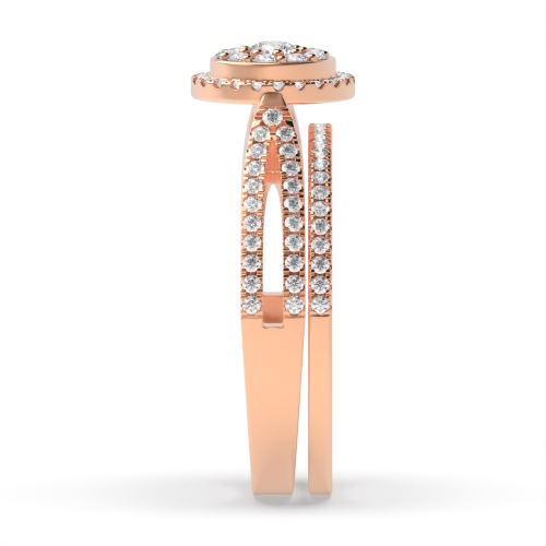 4 Prong Round Rose Gold Matching band Halo Engagement Rings