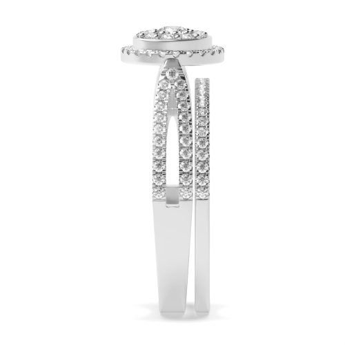 4 Prong Round Platinum Matching band Halo Engagement Rings
