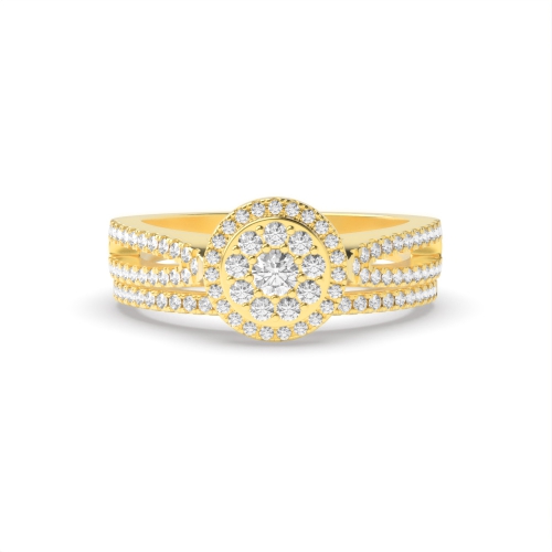 4 Prong Round Yellow Gold Matching band Halo Engagement Rings