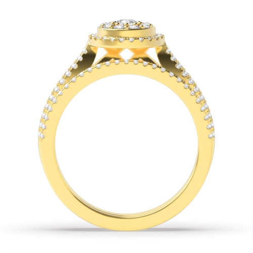 4 Prong Round Yellow Gold Matching band Halo Engagement Rings