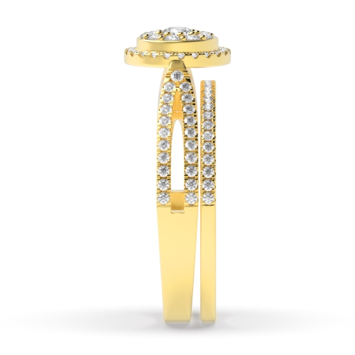 4 Prong Round Yellow Gold Matching band Halo Engagement Rings