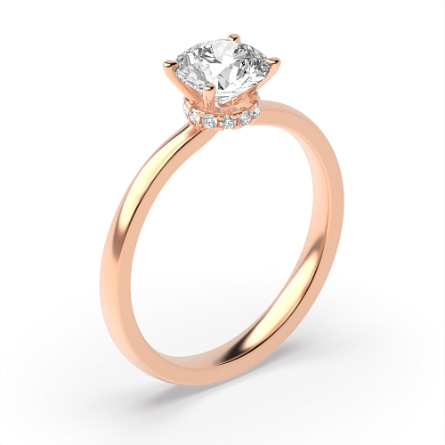 4 Prong Round Rose Gold Hidden Halo delicate shoulder Engagement Rings