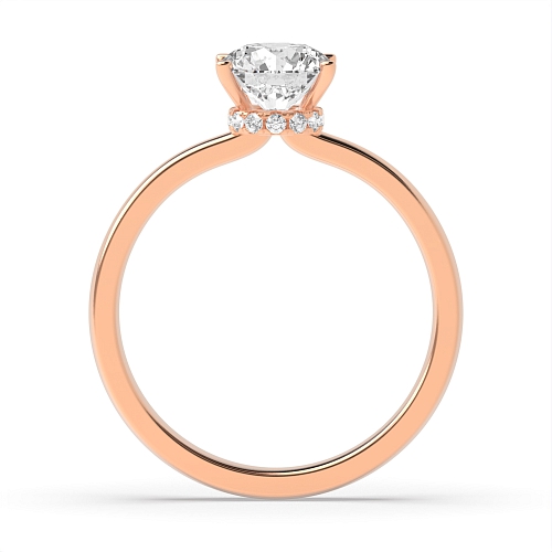 4 Prong Round Rose Gold Hidden Halo delicate shoulder Engagement Rings