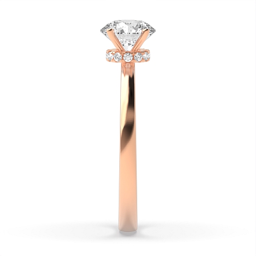 4 Prong Round Rose Gold Hidden Halo delicate shoulder Engagement Rings