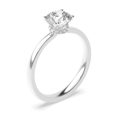 4 Prong Round Hidden Halo delicate shoulder Moissanite Engagement Rings