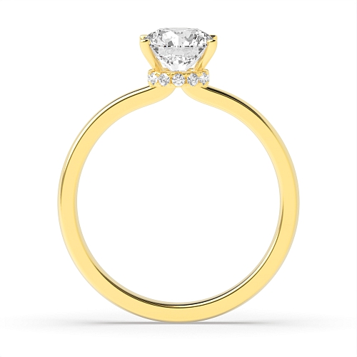 4 Prong Round Yellow Gold Hidden Halo delicate shoulder Engagement Rings