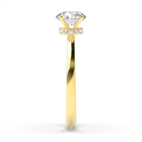 4 Prong Round Yellow Gold Hidden Halo delicate shoulder Engagement Rings