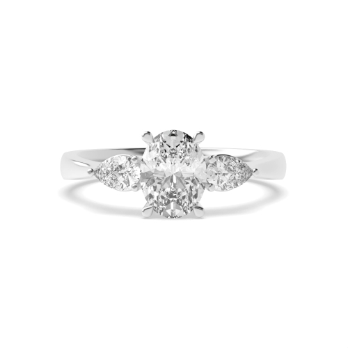 4 Prong Oval/Pear Classic Basket Three Stone Engagement Ring