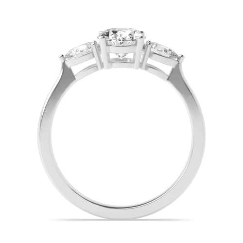 4 Prong Oval/Pear Classic Basket Three Stone Engagement Ring