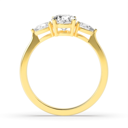 4 Prong Oval/Pear Yellow Gold Three Stone Diamond Ring