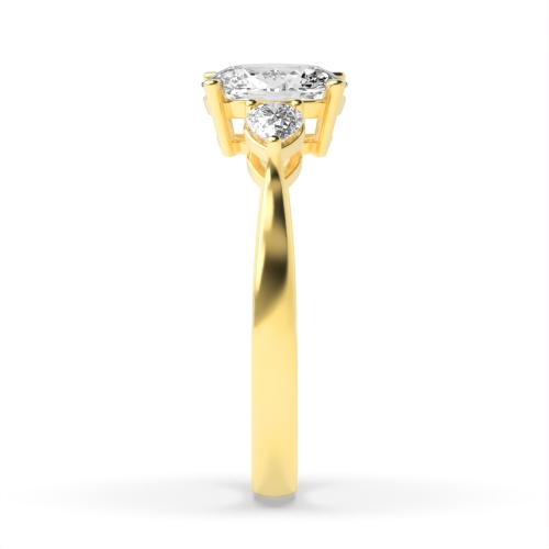 4 Prong Oval/Pear Yellow Gold Three Stone Diamond Ring