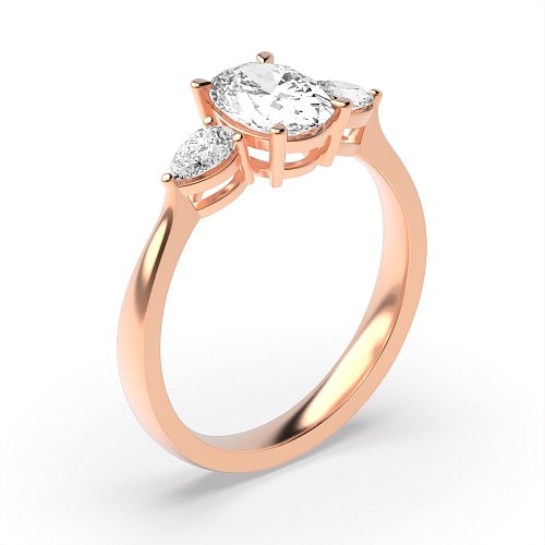 4 Prong Oval/Pear Rose Gold Classic basket Trilogy Engagement Rings