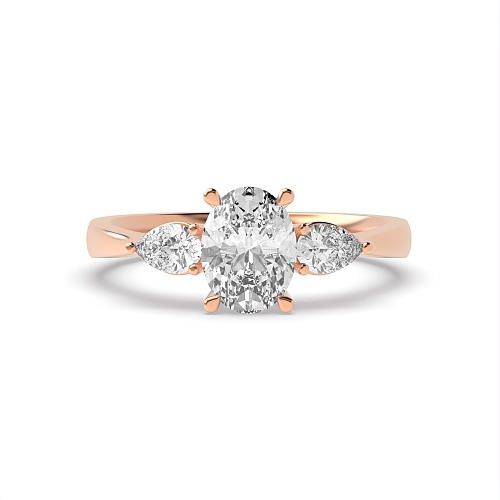 4 Prong Oval/Pear Rose Gold Classic basket Trilogy Engagement Rings